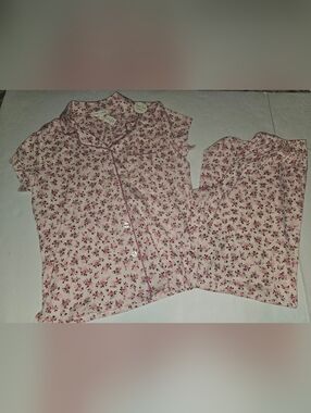 Laura Ashley Pajama Set Pink Floral  Sz M  2pc PJs Cotton Sleepwear NEW